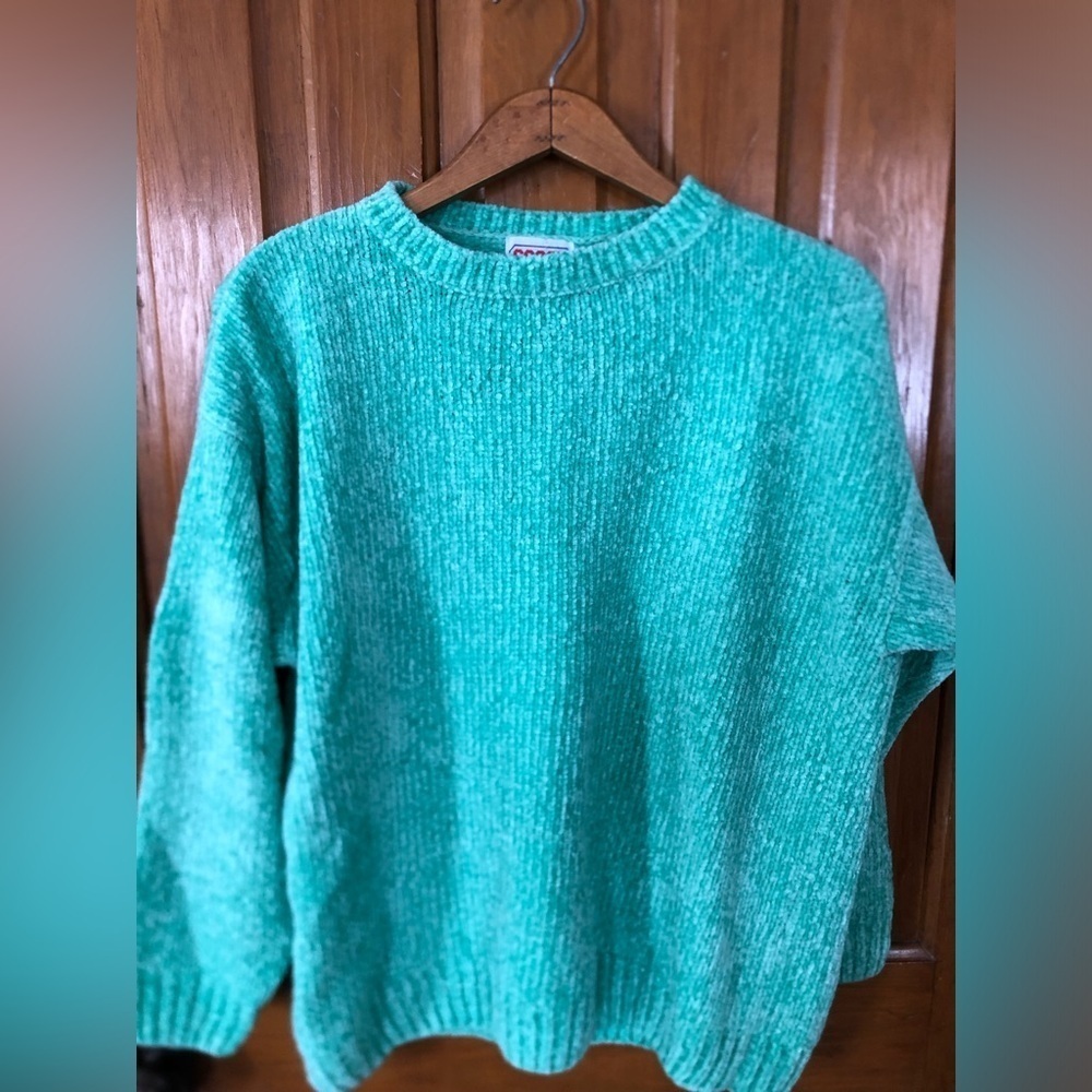 Vtg Cozy Mint Green Chenille Sweater